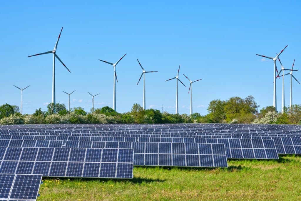 Solar panels and wind turbines